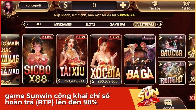 Game Sunwin có chỉ số hoàn trả (RTP) lên đến 98%
